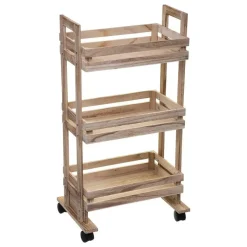 5five Keukentrolley/kast - bruin - hout - 82 x 42 x 30 cm - 3 niveaus - fruitkis Clearance