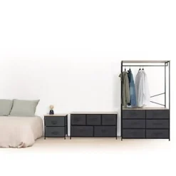 5five Opbergkast - 2x mand - 42x30x51cm - hout/stof donkergrijs Online