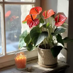 Plant in a Box Flamingoplant - Anthurium 'Madural Orange' - Hoogte 55-70cm - ø17cm Clearance