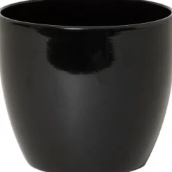 Floran Bloempot/plantenpot Boule - zwart - keramiek - 15 x 13 cm