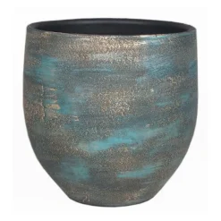 Floran Plantenpot - blauw / goud - keramiek - 14 cm Hot