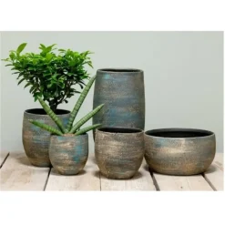 Floran Plantenpot - blauw / goud - keramiek - 14 cm Hot