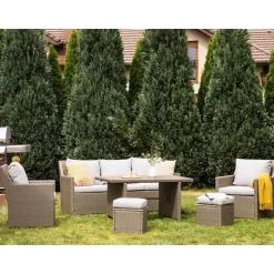 Beliani FONTI - Loungeset voor 5 - Natuurlijk - PE rotan New