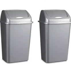 Forte Plastics Prullenbak - zilver - vuilnisbak met deksel - 50 l Outlet