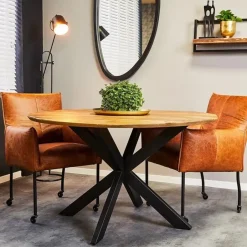 Furndea Brixon eettafel industrieel rond mangohout 77xØ140 cm Outlet
