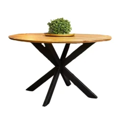 Furndea Brixon eettafel industrieel rond mangohout 77xØ130 cm