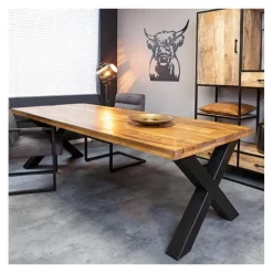 Furndea Morada eettafel industrieel rechthoek X poot mangohout 76x100x220 cm Discount