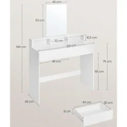 Furnihaus Kaptafel met rechthoekige spiegel en 2 lades, cosmetische tafel Best
