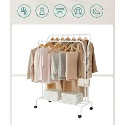 Furnihaus Kledingroede Kledingrek Dubbele Kledingophangrail met wielen 103,5 cm Clearance