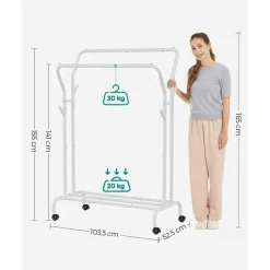 Furnihaus Kledingroede Kledingrek Dubbele Kledingophangrail met wielen 103,5 cm Clearance