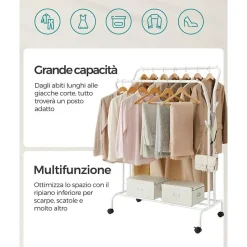 Furnihaus Kledingroede Kledingrek Dubbele Kledingophangrail met wielen 103,5 cm Clearance