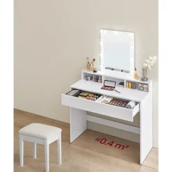 Furnihaus Witte Kaptafel met Led - 2 lades en 3 open vakken - Wit Discount