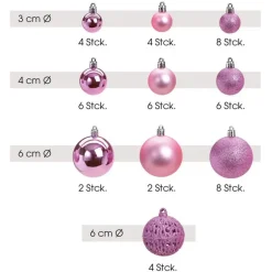 G. Wurm Kerstballen - 50ST - roze - 3 - 4 - 6 cm - kunststof New
