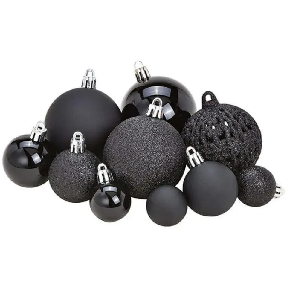G. Wurm Kerstballen - 50ST - zwart - 3 - 4 - 6 cm - kunststof New