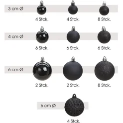 G. Wurm Kerstballen - 50ST - zwart - 3 - 4 - 6 cm - kunststof New