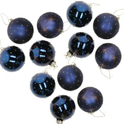 G. Wurm Kerstballen - 12x - blauw - D6 cm - glas - gedecoreerd Sale