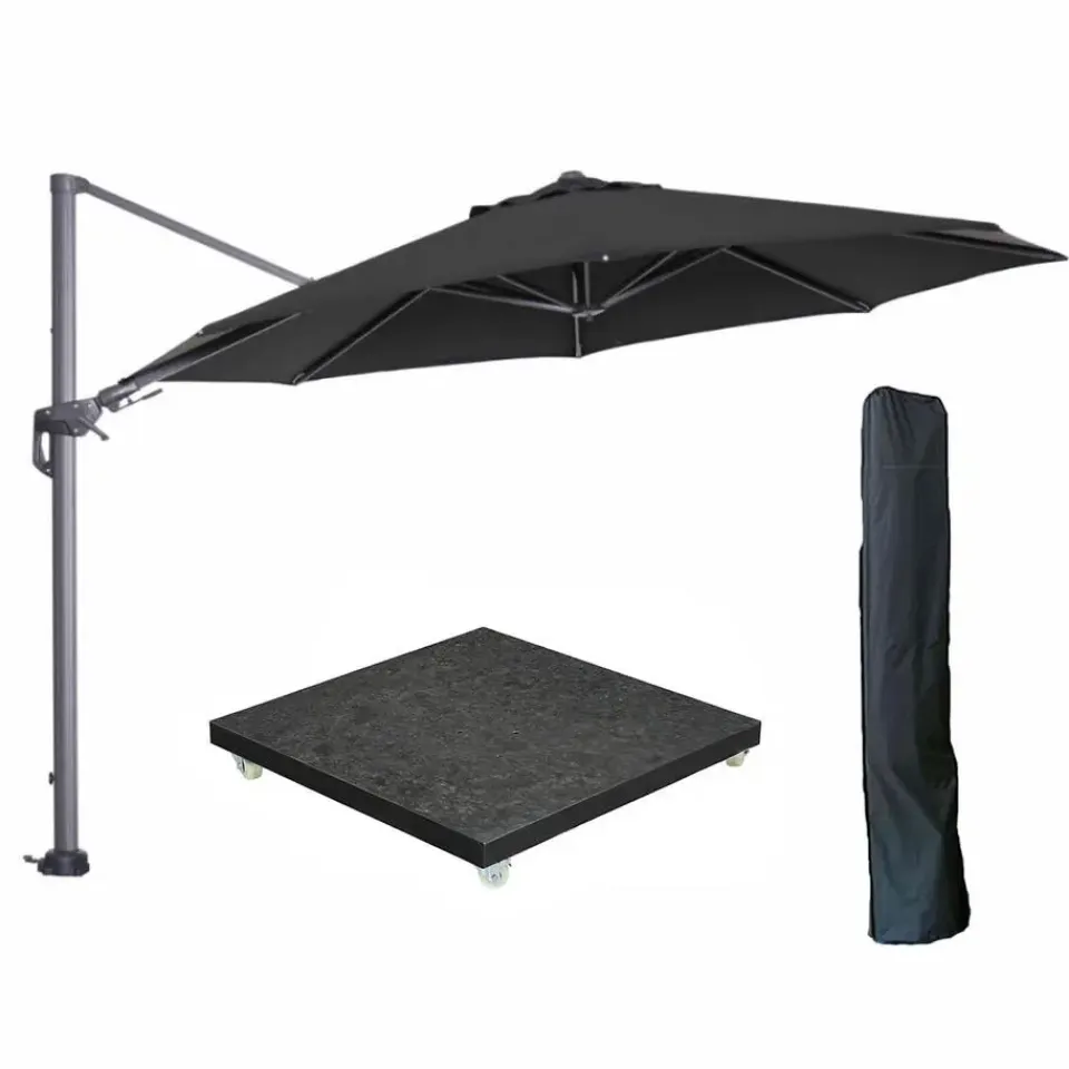 Garden Impressions Hawaii zweefparasol 3.5m zwart met voet en hoes Sale