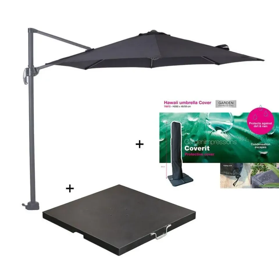 Garden Impressions Hawaii parasol S Ø300 zwart + 80kg voet en hoes Online
