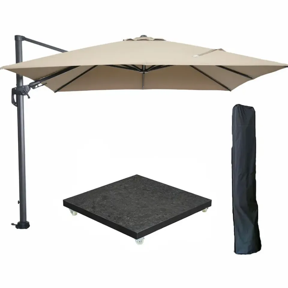 Garden Impressions Hawaii zweefparasol 3x3m taupe met voet en hoes Clearance