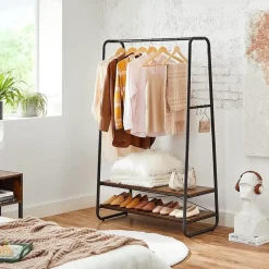 Vasagle Garderobe - met 2 legplanken - 6 haken in S-vorm - vintage - Bruin-Zwart Outlet