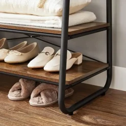 Vasagle Garderobe - met 2 legplanken - 6 haken in S-vorm - vintage - Bruin-Zwart Outlet