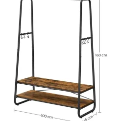 Vasagle Garderobe - met 2 legplanken - 6 haken in S-vorm - vintage - Bruin-Zwart Outlet