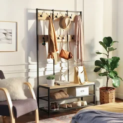 Merkloos Garderoberek met Bankje van 100cm breed - Lichte Eik Kleur Outlet