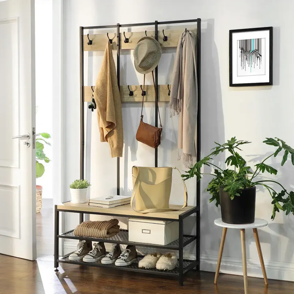 Merkloos Garderoberek met Bankje van 100cm breed - Lichte Eik Kleur Outlet