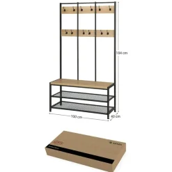 Merkloos Garderoberek met Bankje van 100cm breed - Lichte Eik Kleur Outlet