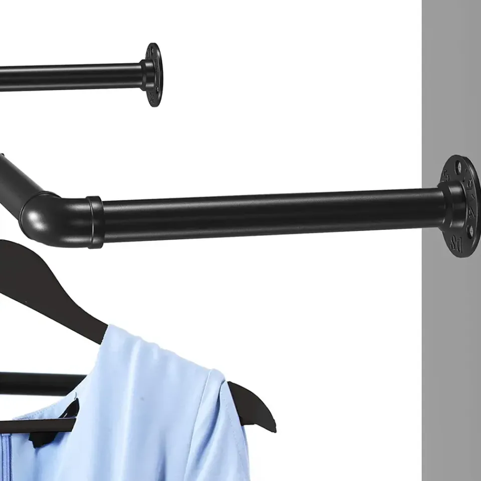 ACAZA Garderobeset van 2, Wandrek, Kledingrek tot 50 kg Draagvermogen, Zwart Clearance