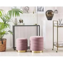 Beliani GARLAND - Poef - Roze - 40/33 cm - Fluweel Sale