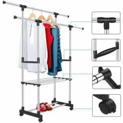 Gerimport Kledingrek - mobiel - dubbele stang - 160 cm