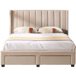 Emob Exclusive Gestoffeerd tweepersoonsbed Wallis - 140 x 200 cm - Met opberglades - Beige Online