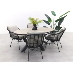 Garden Impressions GI Margriet zwart/zand / Edison 180 x 115 cm. tafel - ovale tuinset Sale