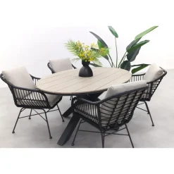 Garden Impressions GI Margriet zwart/zand / Edison 180 x 115 cm. tafel - ovale tuinset Sale