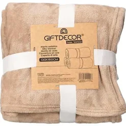 Giftdecor Fleece deken/plaid - beige - polyester - 130 x 160 cm New