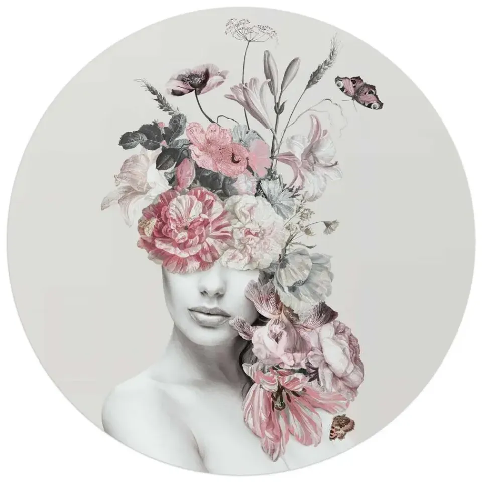 Reinders Glasschilderij Bloemenvrouw - Ø 70cm - Roze Outlet
