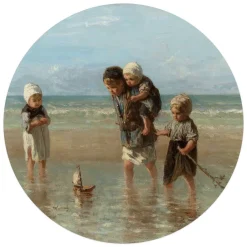 Reinders Glasschilderij Israëls Kinderen der Zee - Ø 70cm - Beige Outlet