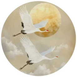 Reinders Glasschilderij Kraanvogels onder de maan - Ø 70cm - Beige Discount