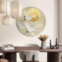 Reinders Glasschilderij Kraanvogels onder de maan - Ø 70cm - Beige Discount