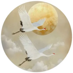 Reinders Glasschilderij Kraanvogels onder de maan - Ø 50cm - Beige Clearance