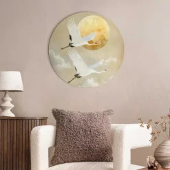 Reinders Glasschilderij Kraanvogels onder de maan - Ø 50cm - Beige Clearance