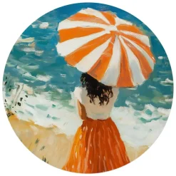 Reinders Glasschilderij Meisje met parasol - Ø 70cm - Oranje Best