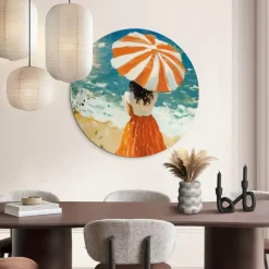 Reinders Glasschilderij Meisje met parasol - Ø 70cm - Oranje Best