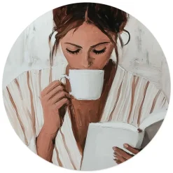 Reinders Glasschilderij Ochtendkoffie met een Boek II - Ø 50cm - Beige