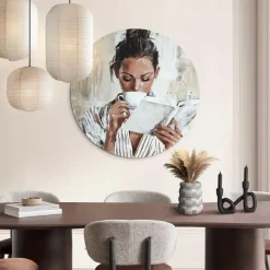 Reinders Glasschilderij Ochtendkoffie met een Boek I - Ø 70cm - Beige Clearance