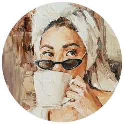 Reinders Glasschilderij Ochtendkoffie - Ø 70cm - Beige Sale