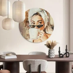 Reinders Glasschilderij Ochtendkoffie - Ø 70cm - Beige Sale