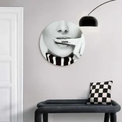 Reinders Glasschilderij Shhh.. - Ø 50cm - Zwart-Wit Outlet