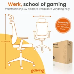 Goliving Ergonomische Bureaustoel - Kantoorstoel - Volwassenen - Zwart Hot